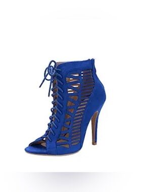 Mila Lady Alula Strappy Laser Cut Peep Toe Stilettos - Navy | Size 7.5